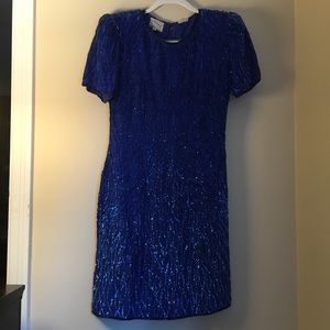 Vintage Royal Blue Sequined Cocktail Dress